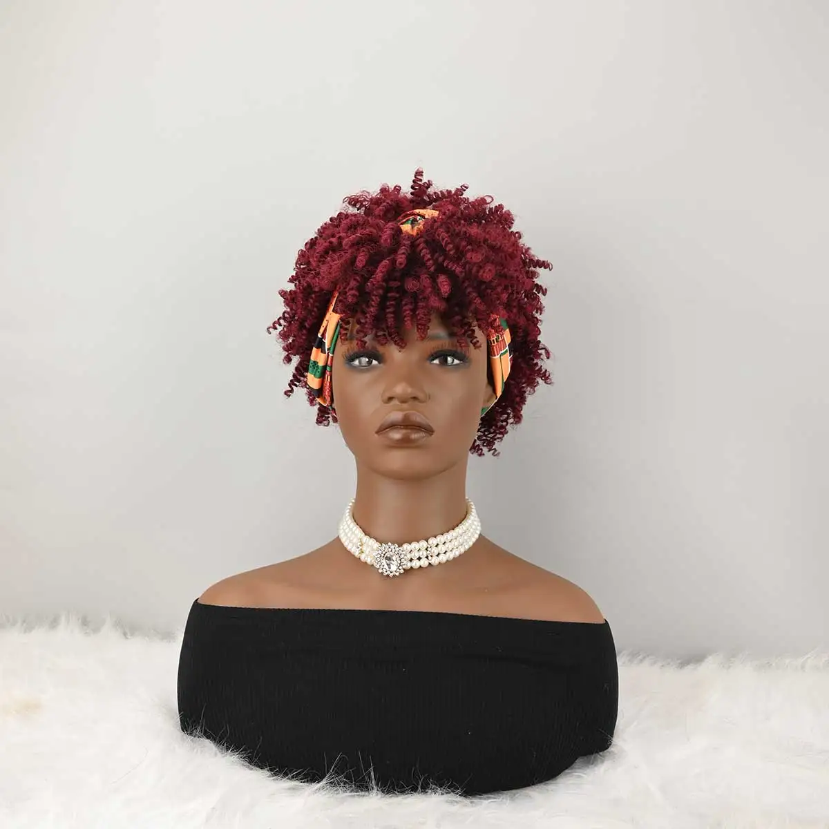 Headband Wigs For Women Afro Kinky Curly Wig With Synthetic Short Hair Wigs With Headband Attached Headwrap Wigs