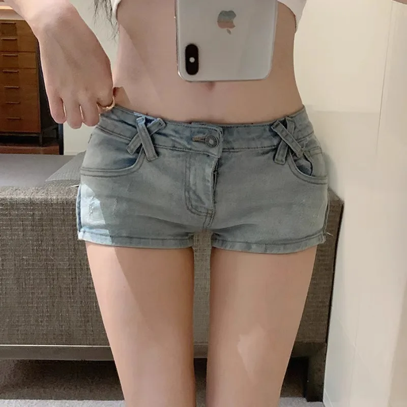 24 Summer New Sexy Side Zipper Low Waist Denim Shorts Women's A-line Split Hot Pants Y2k Shorts