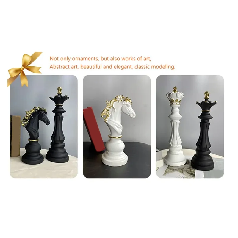 【تخفيضات على مدار 24 ساعة】مجموعة ديكور تمثال الشطرنج الملكة فارس الملكي قطعة الشطرنج ديكور النحت زخرفة لترتيب المكاتب المنزلية #3