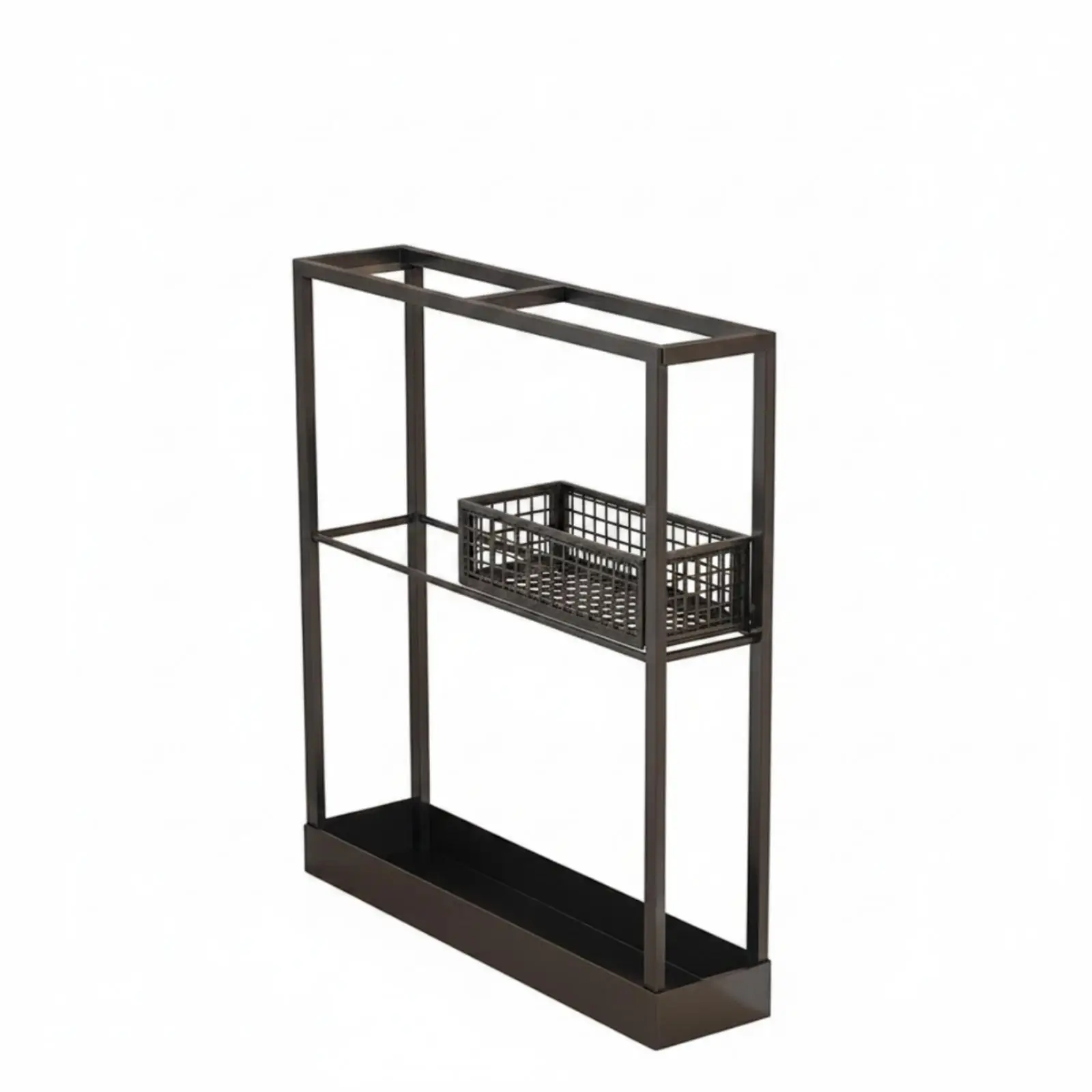 Sturdy Iron Narrow Umbrella Stand with Side Basket for Entryway Hallway Storage and Drip Tray