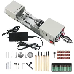 Mini Wood Lathe Machine 12-24VDC DIY Woodworking Miniature Buddha Pearl Lathe Grinding Polishing Beads Wood Drill Rotary Tools