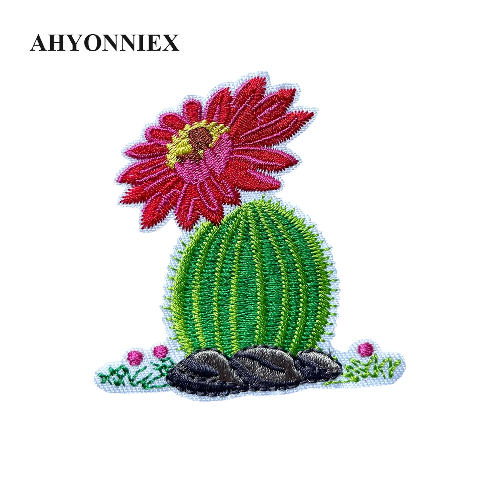 5 Pieces Flower Cactus Patches Embroidered Sticker Iron On Patches for Clothes Applique DIY Clothing Accessories