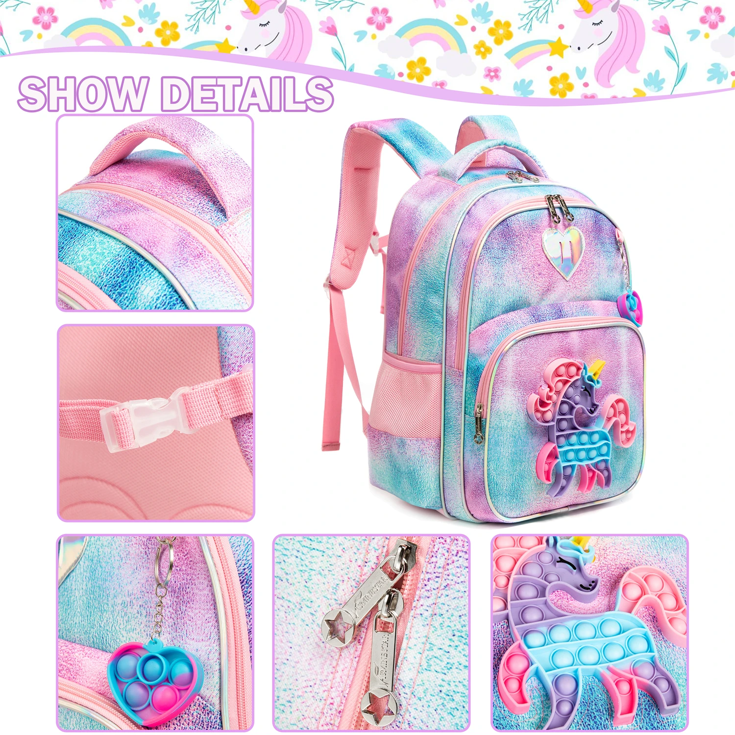 Meetbelify Backpack for Girls Kids Backpacks for Elementary Preschool Student with Lunch Box Pencil Case 3 in 1 Bookbag for Girl