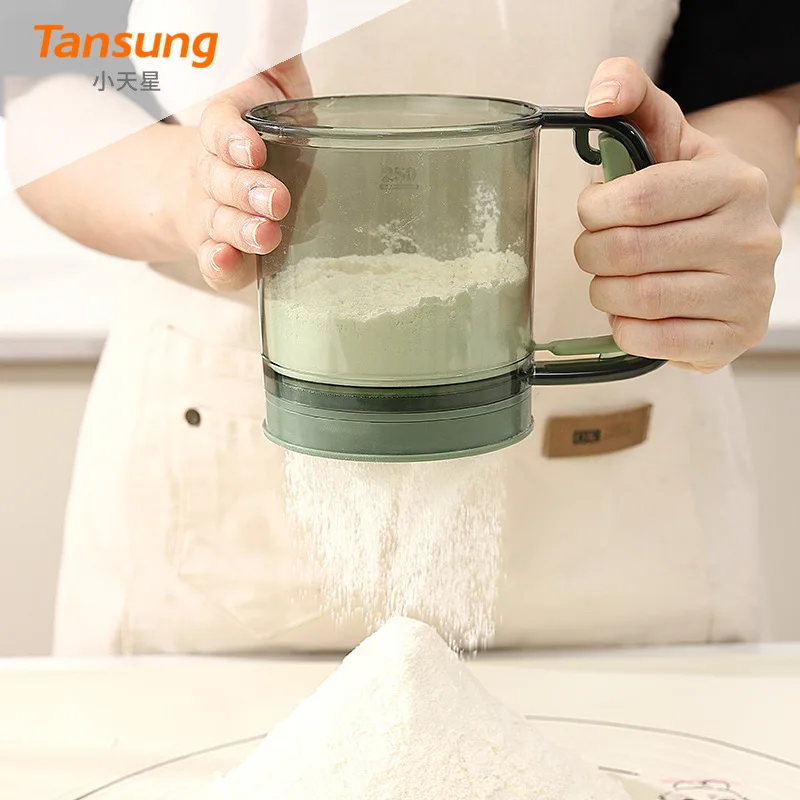 LMM double-layer semi-automatic flour sieve household handheld filter screen sprinkling powder leakage screen baking tool