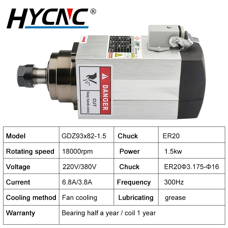 1.5kw CNC spindle motor air-cooled high-speed 18000rpm 300hz four bearings are used for woodworking carving