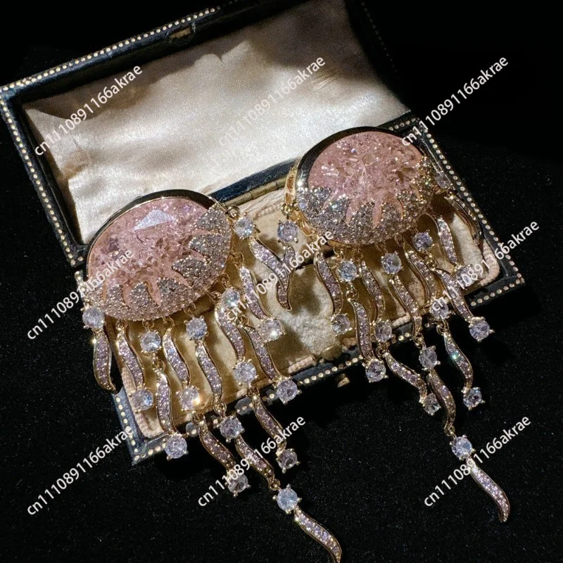 for Sparkling, Parka Powder Mica Jellyfish Tassel Gemstone Earrings, Egg Princess Powder Earrings