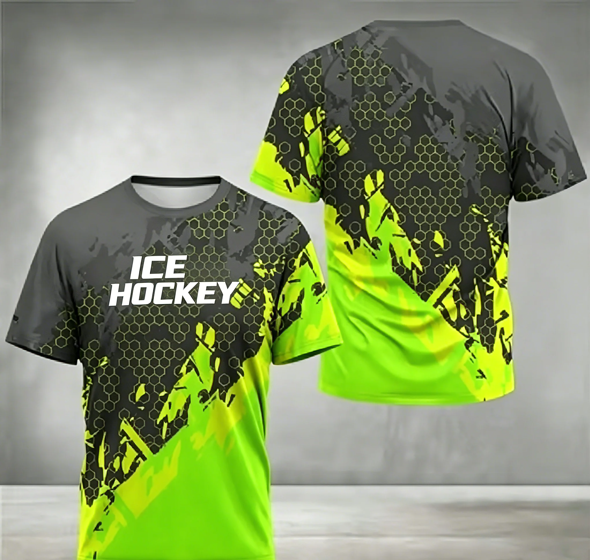 Camo Gradient Hexagon Pattern Ice Hockey Training Short Sleeve Athletic T-Shirt