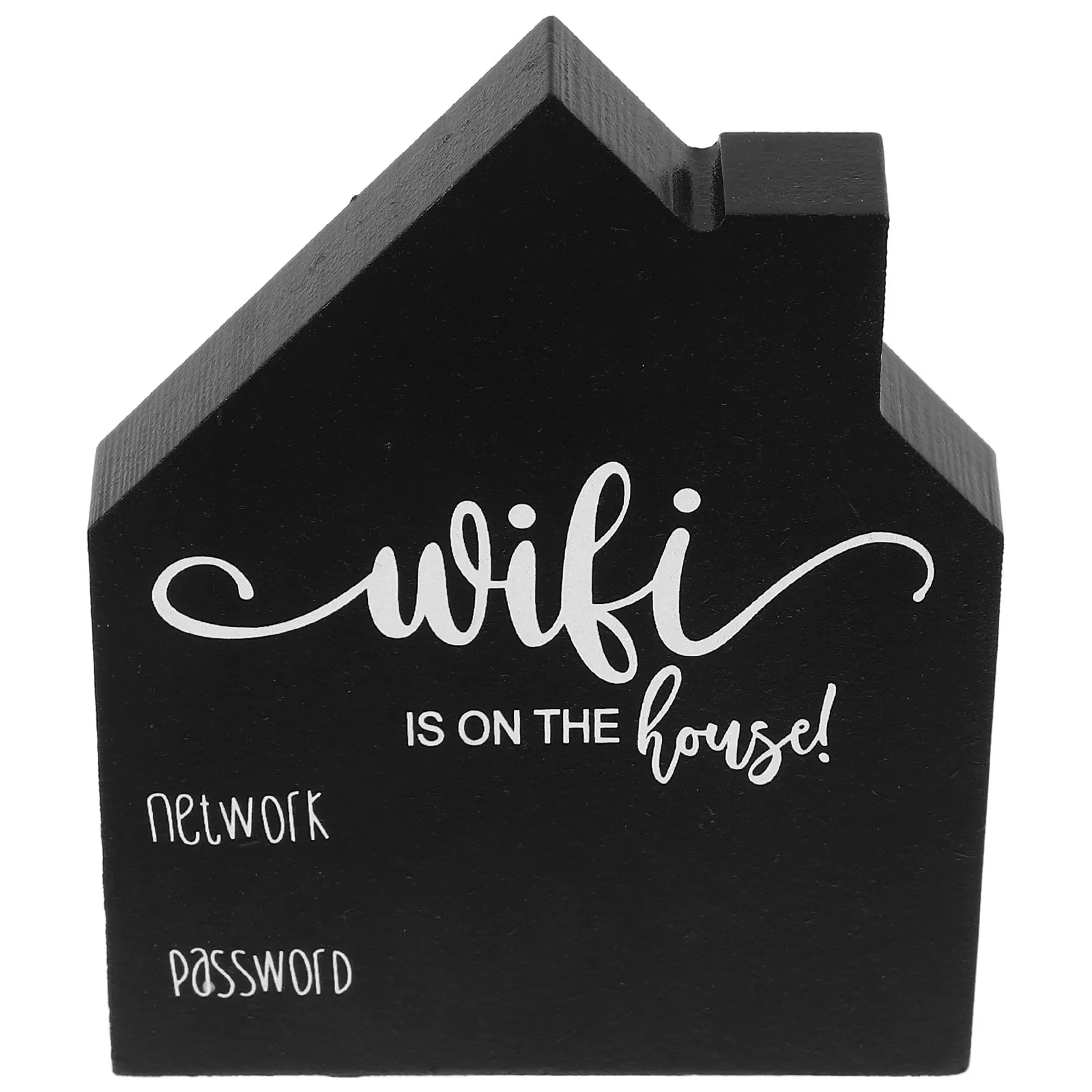 Wooden WiFi Password Sign Erasable Chalkboard House Shape Rustic Design WiFi Sign for Home Office Cafe Guest Room Display Decor