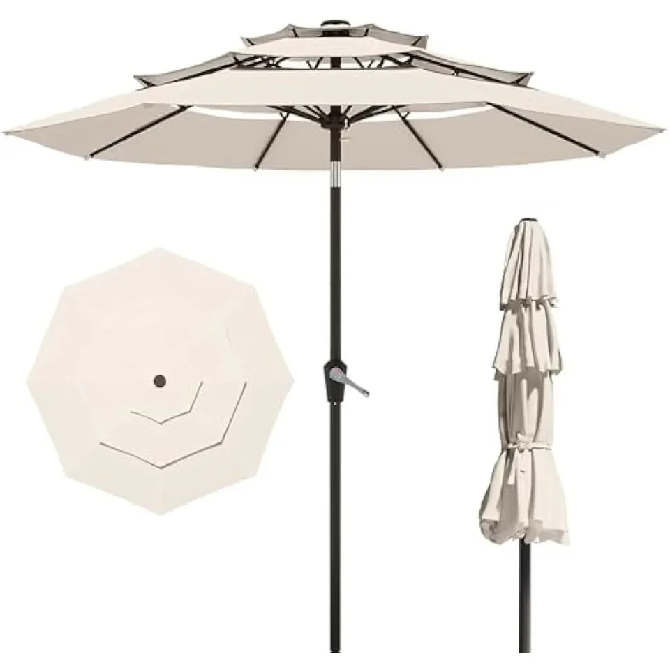 ※a 10FT 3-Tier Outdoor Patio Umbrella Tilt Tilt Adjustment 8 Ribs 2000-3000mm Waterproof  For Beach Garden Backyard Use