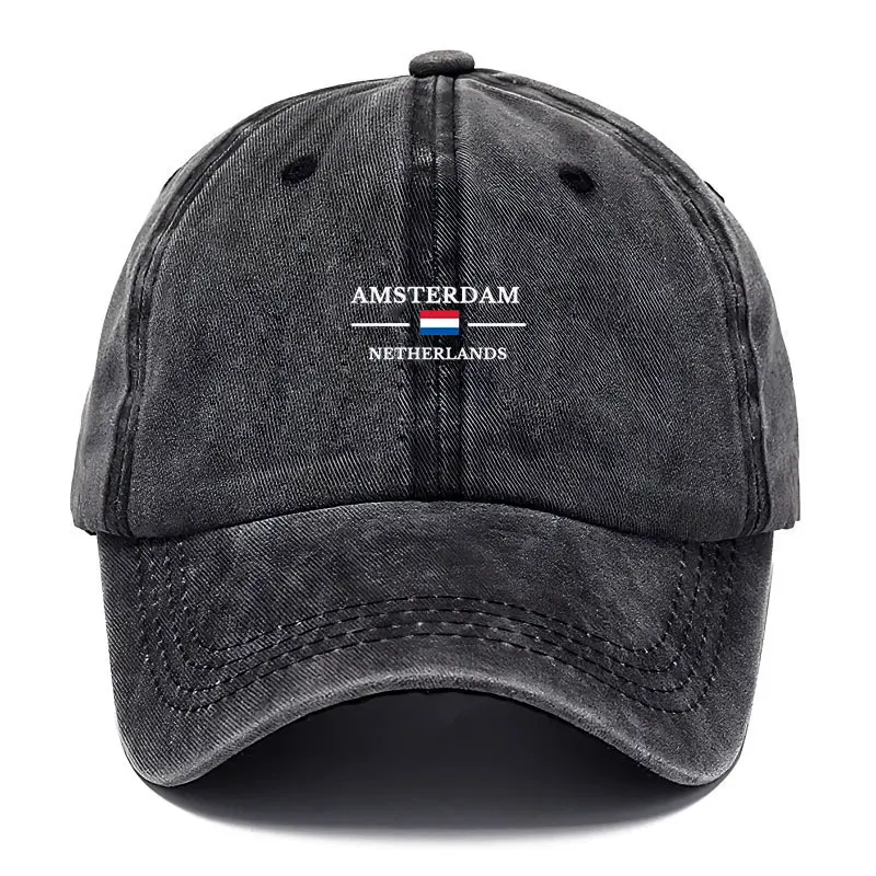 Gorra de Béisbol de Algodón Lavado Estilo Vintage de Ámsterdam, Ajustable con Cierre a Presión, Unisex, Recuerdo de Viaje de Holanda, Regalo Turístico