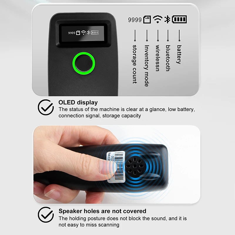 Portable display screen wireless Bluetooth 2DCMOS Bluetooth Barcode Scanner QR Scanner Portable Laser Bluetooth Bar Code Reader