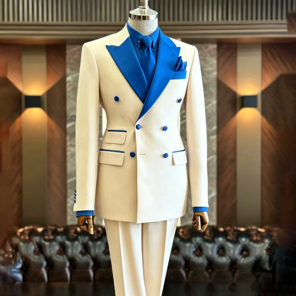 Double Breasted Wedding Suits for Men Slim Fit Groom Tuxedo 2 Pieces Formal Blazer with Pants Set Guest Prom Party 2026 Luxury
