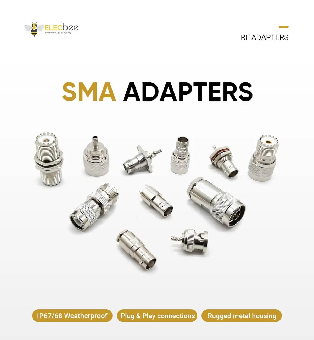 SMA Female to F Female Coaxial Adapter, Straight Jack to Jack RF Connector