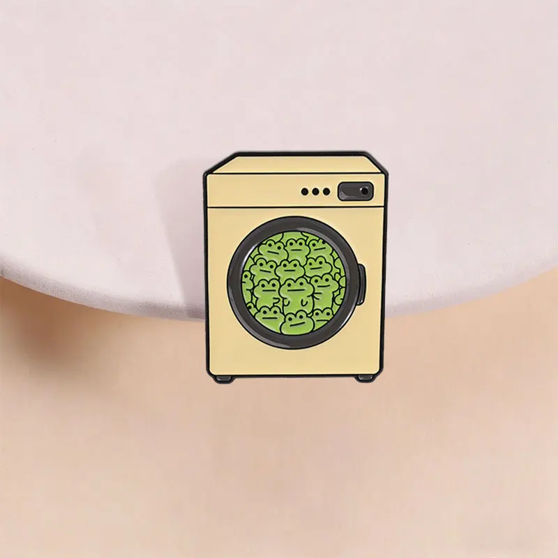 Funny Frog Drum Washing Machine Enamel Pin Retro Household Appliances Mental Health Brooch Lapel Badge Jewelry Gift for Friends