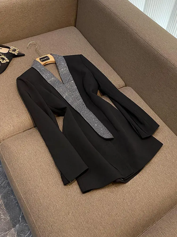 

Новинка 202, длинный индивидуальный костюм знаменитостей Dr Bal iny Diamond Qingguo с воротником, облегающая женская одежда для поездок на работу