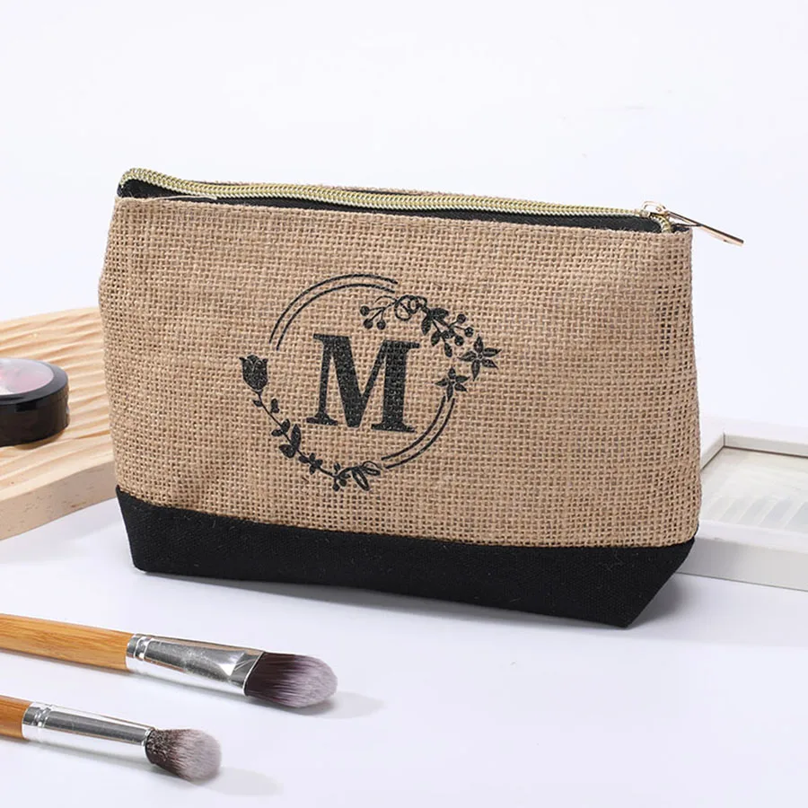 Fashion Simple Linen Men's Handbag Large Capacity Student Pencil Case Key Pouch with Letter Print Change Storage Bag
