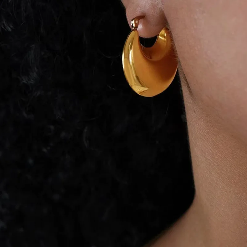 Brass With 18K Simply Hoop Earrings Punk Party Gown Runway Boucle d'oreille Korean Japan Style Fashion