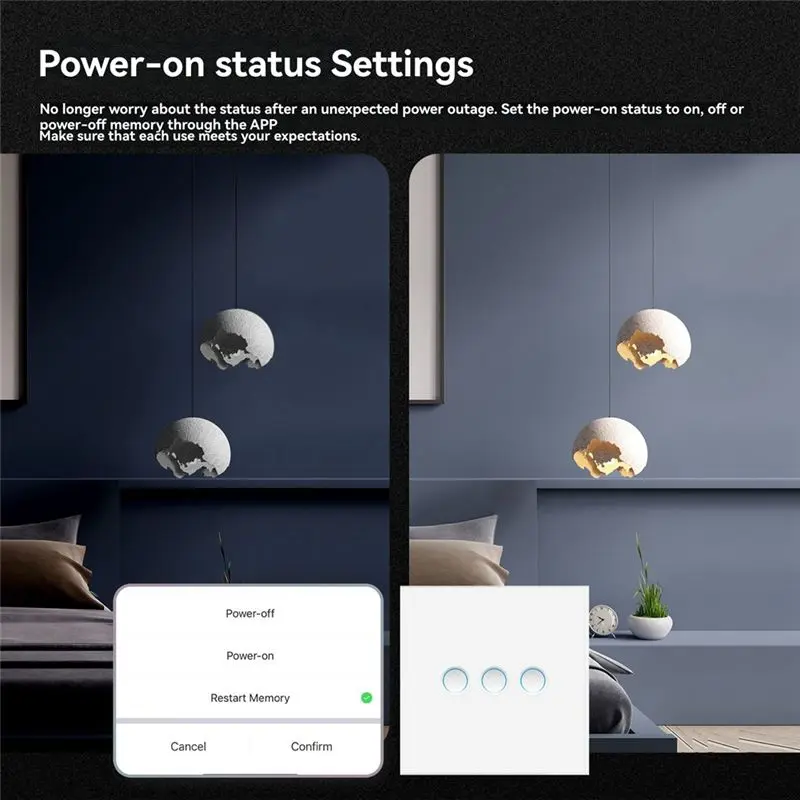 ABZZ-Tuya Matter For Alexa Google Home APP Voice Controlled Smart Switch Wall Touch Light Needs Neutral Line 2