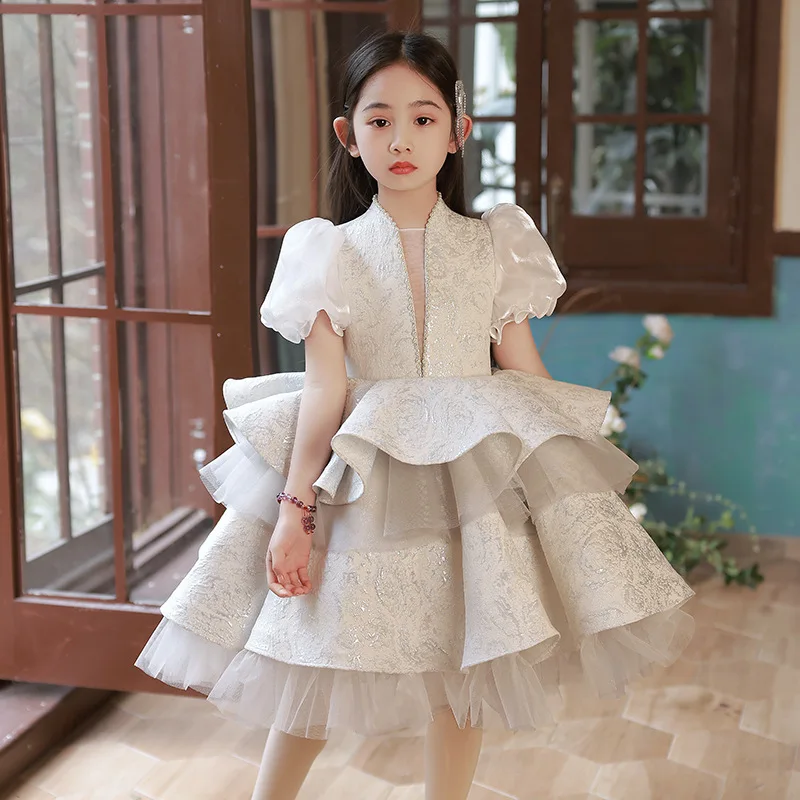 New High-End Flower Girls Evening Gown Bow Beading Design Vintage Spanish Children Birthday Party Dresses for Easter Eid