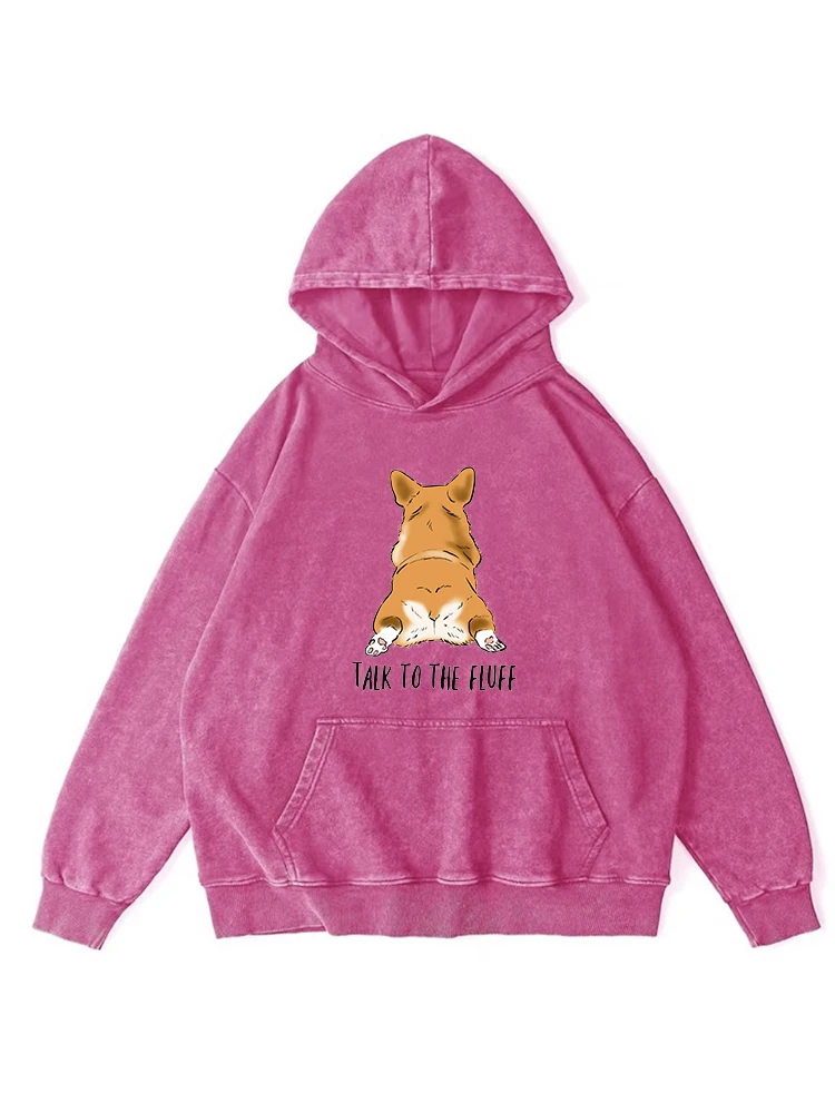 Funny Lying Down Dog Cartoon Printing Distressed Hoodie Mens Autumn Cotton Warm Hoody Simple Basics Versatile Washed Hooded