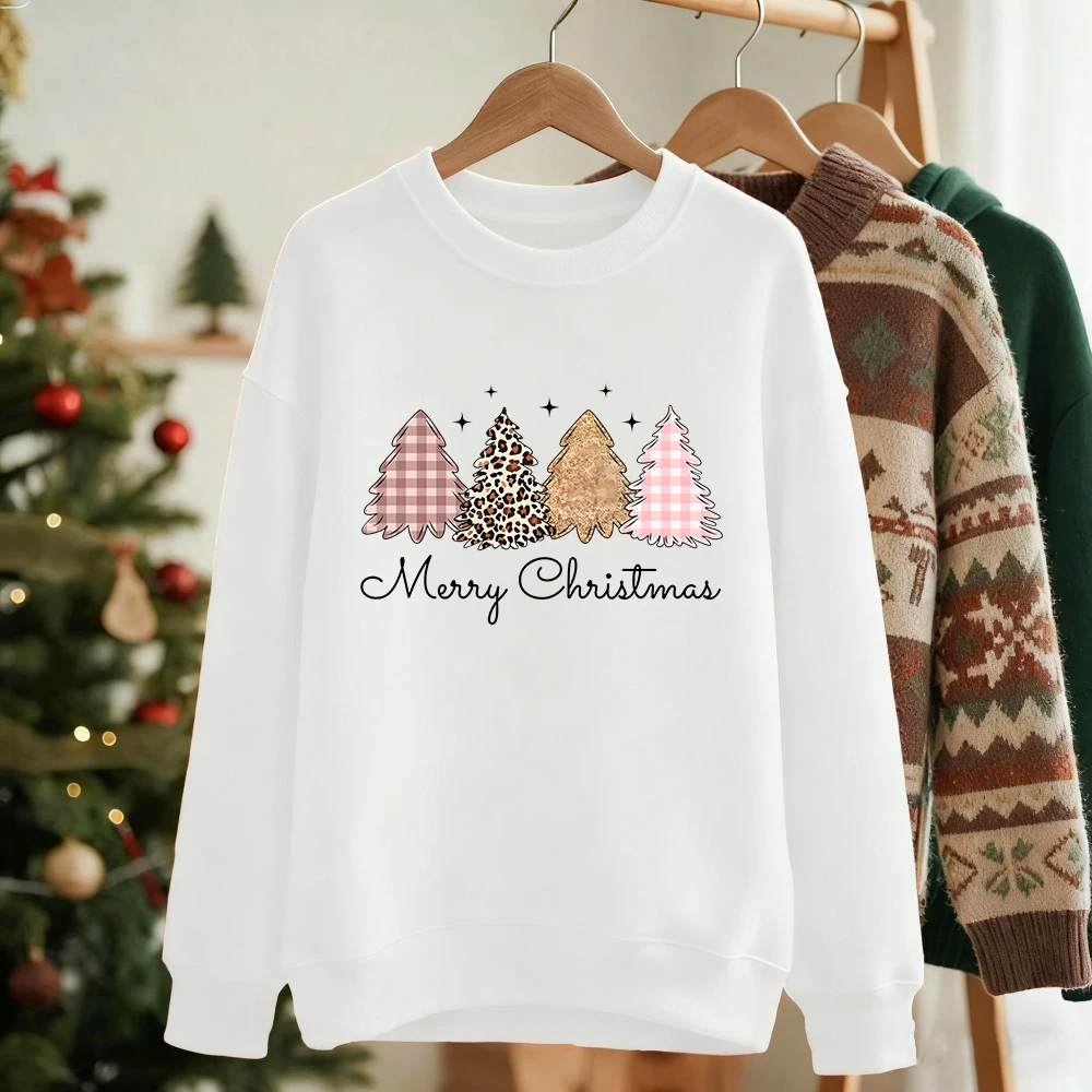 Frohe Weihnachten Leopard Baum Drucke Sweatshirt Frauen Crewneck Sportliche Hoodie Lose Fleece Warme Pullover Winter Casual Kleidung