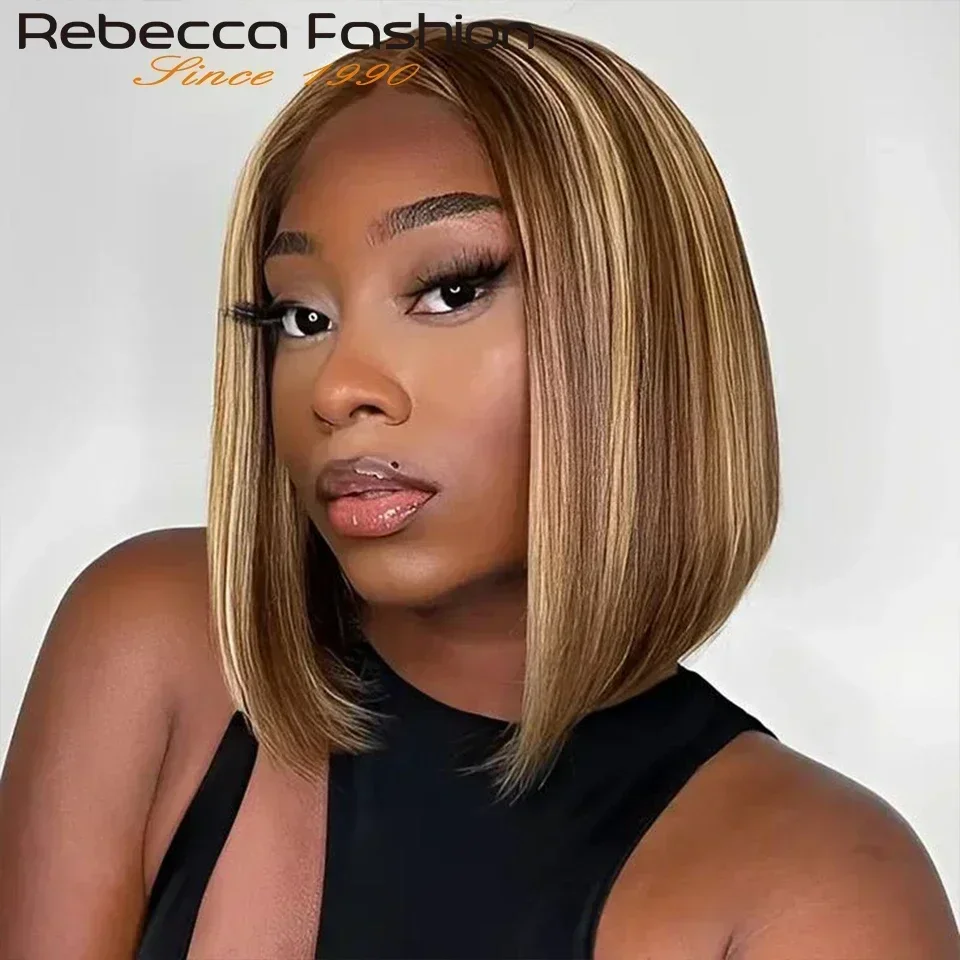 Short Cut Highlight Bob Lace Wig  Straight Human Hair Wigs Lace Part Wigs For Black Women perruque semi naturelle pas cher