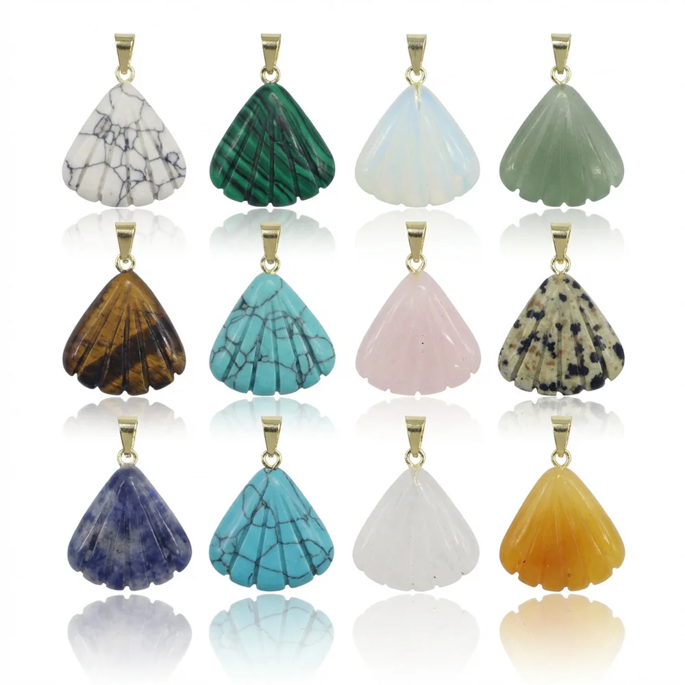 Shell Shape Natural Stone Pendants, Mixed Gemstone Charms for Jewelry Making Necklace Bracelet