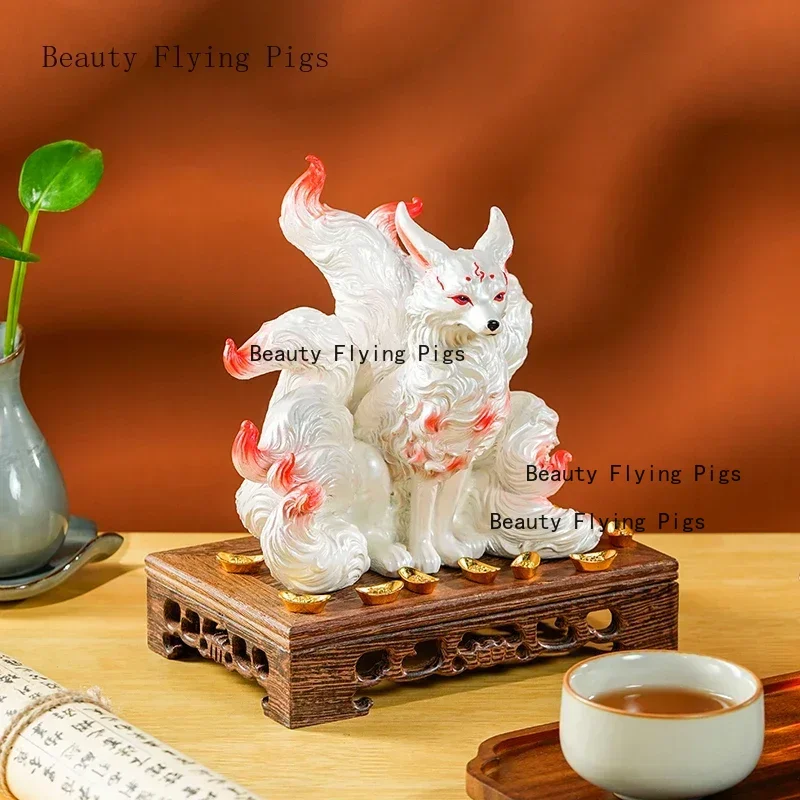 1 قطعة الحلي الثعلب ذو الذيل تسعة محظوظ الثعلب الصغير تمثال بوذا سطح المكتب الديكور الحرف هدية عيد ميلاد اكسسوارات ديكور المنزل #5