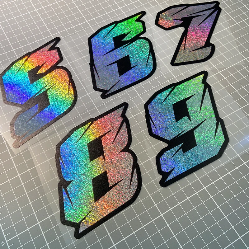 1PC Laser Motorcycle Number Stickers Waterproof for Motorbike Helmet Fuel Tank Fairing Scooter Body Arabic Numerals Vinyl Decals