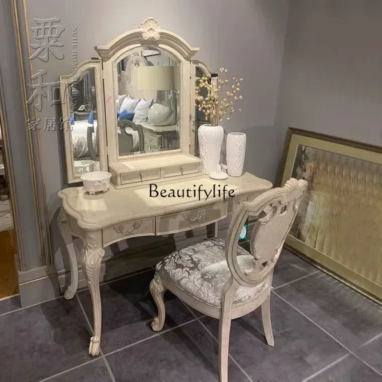 1Dressing Table American Country Ivory White Furniture French Vintage Engraving Dresser Dressing Table