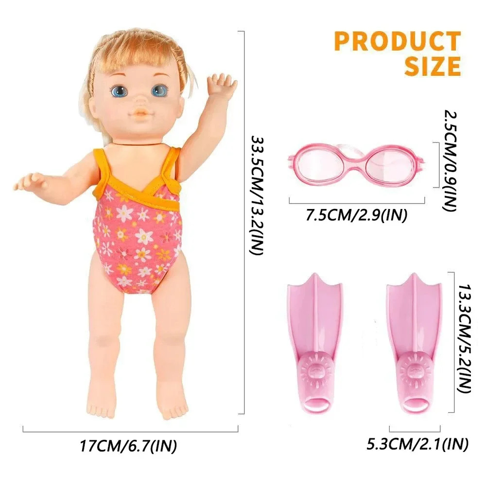 Schwimmende Baby puppe mit Schwimm flosse und Schutzbrille, batterie betriebene Schwimm puppe mit beweglichem Gelenk, wasserdichte Bades pielzeug badewanne