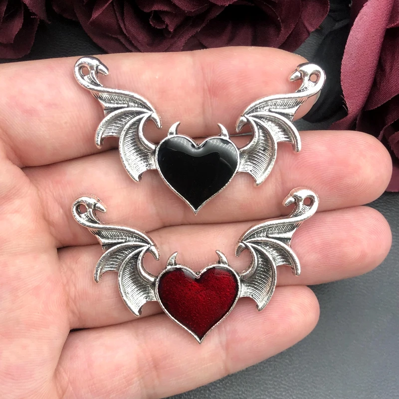 5psc 55*38mm Creative Devil\'s Heart Enamel Peach Heart Devil\'s Wings Pendant Handicraft Crafts DIY Necklace Jewelry Accessories