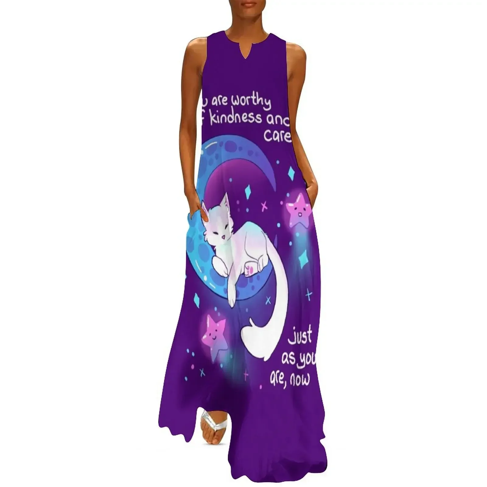 

You Are Worthy of Kindness and Care Space Kitty Long Dress women's summer jumpsuit Dress women Party dresses for women Dress