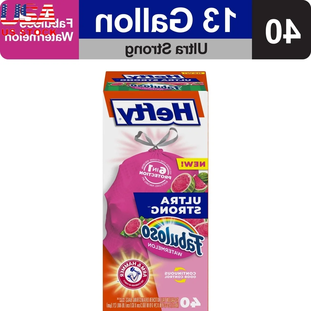 

Сверхпрочные 13-галонные мешки для мусора с ароматом арбуза, контроль запаха, высокий кухонный шнурок, 40 шт., гибкие, герметичные, тяжелые