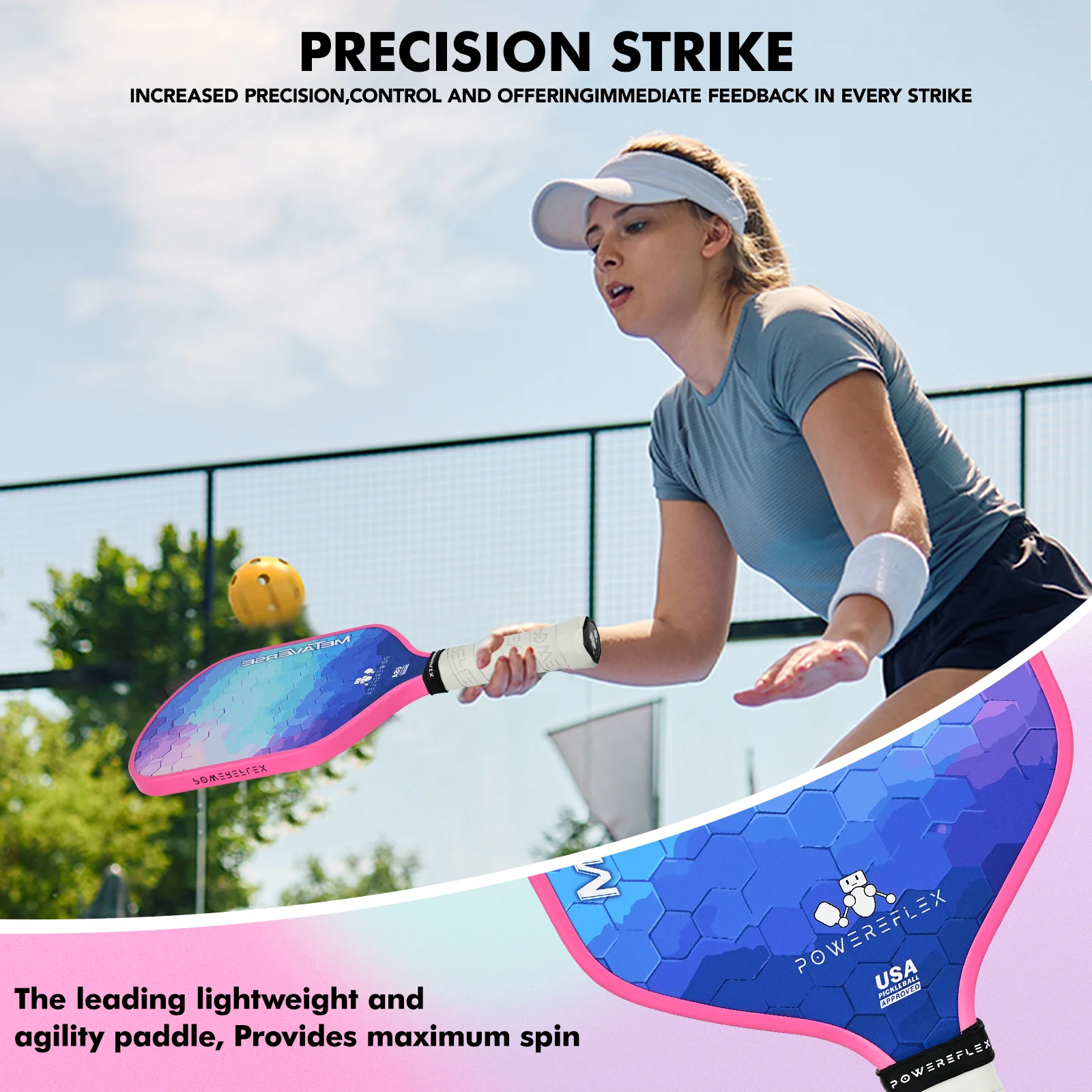 Pickleball Paddle USAPA Approved Full Carbon Fiber Surface Non-Slip Cushion Grip, Lightweight & High Spin for All Level Players