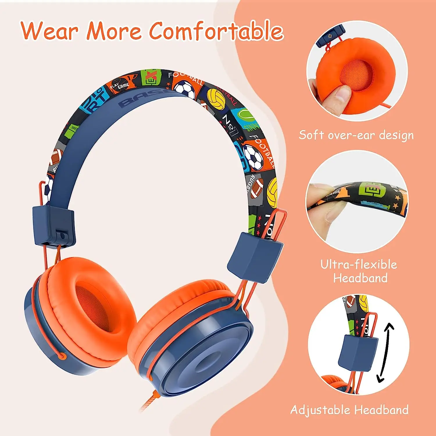 OKCSC B2 Kids Headphones With Mic Safe Volume Limited On-Ear Headset Foldable Adjustable Children Headphone Stereo Wired Headset