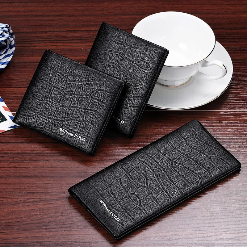 WILLIAMPOLO 100% Genuine Leather Wallet Men Crocodile Pattern Men Card Holder Wallet Real Cowhide Wallets For Man