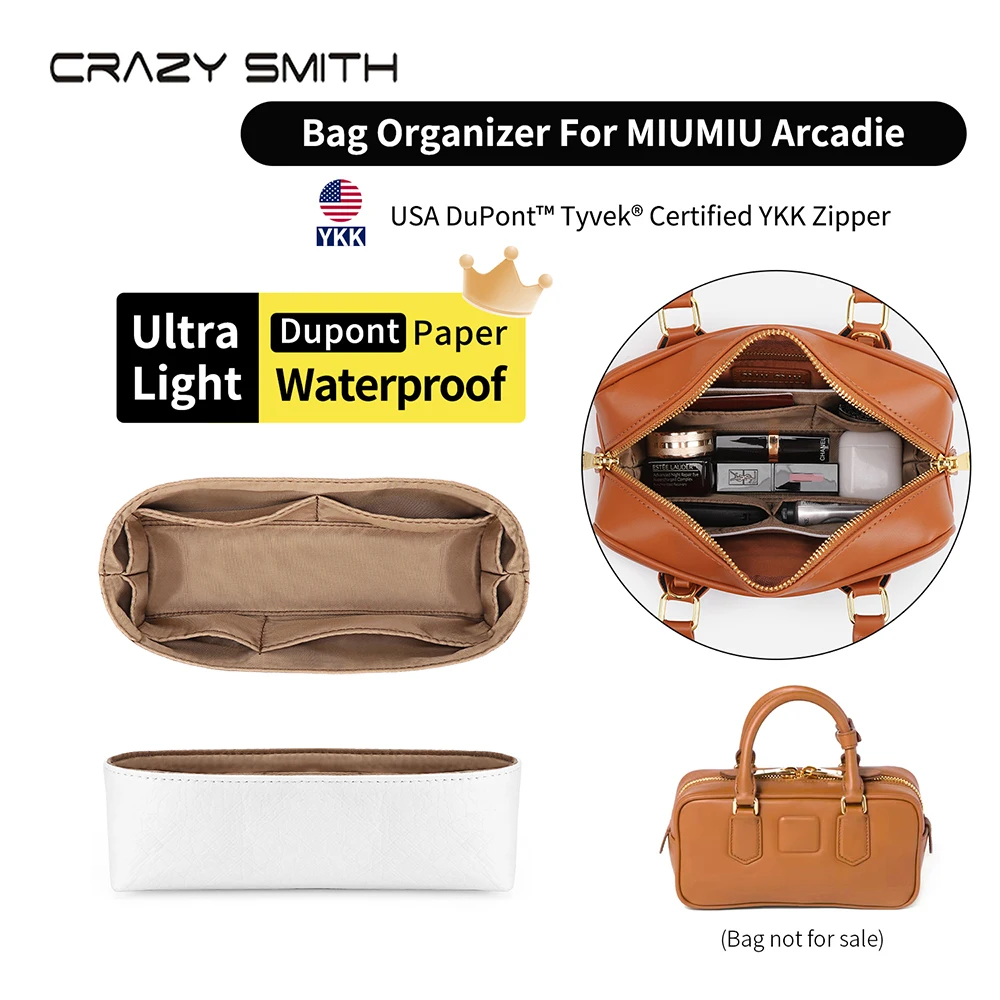 CRAZYSMITH Inner Bag Insert Organizer Dupont Paper for MiuMiu Tote Bag Handbag Storage Cosmetics Bag Compartment Accessories