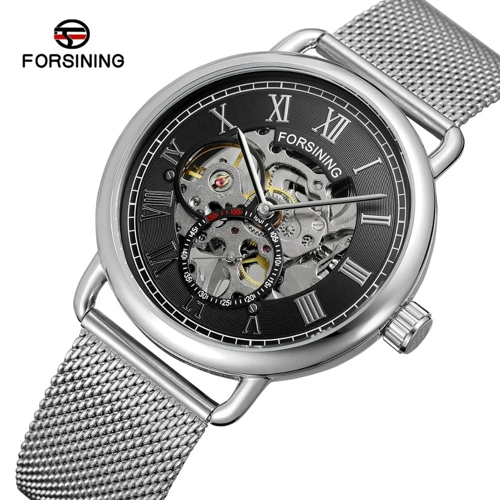 Forsining 275 Transparant Gouden Luxe Casual Design Mesh Band Heren Horloges Topmerk Hand Mechanisch Skelethorloge