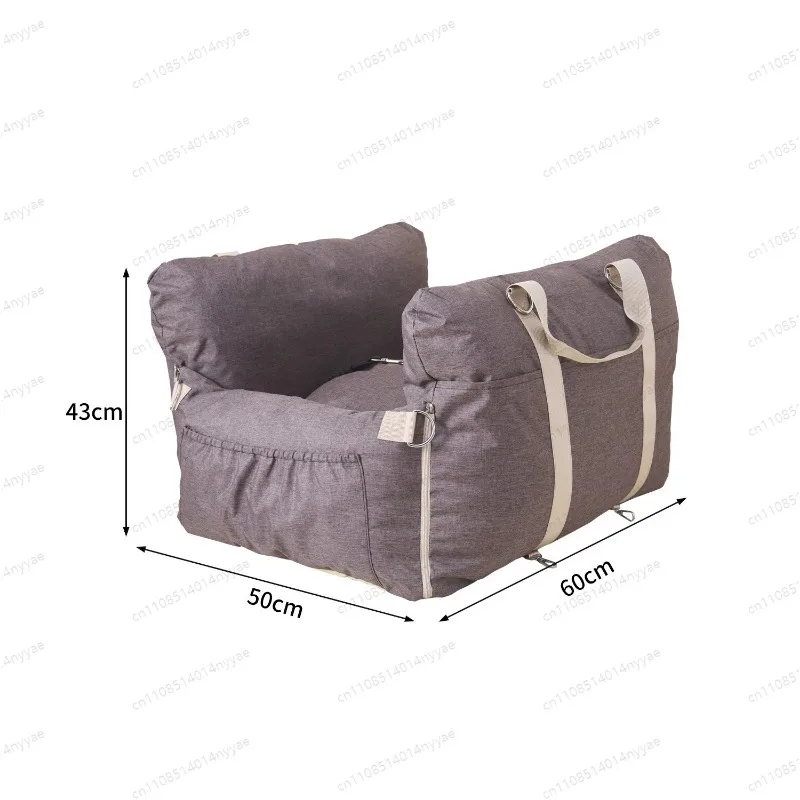 Pet car pad, four seasons dog car nest, linen car seat, front row French bucket corgi dog bed