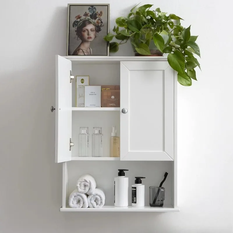 Solid wood bathroom rack, wall-mounted toiletries storage rack, cosmetic rack, double door wooden storage rack