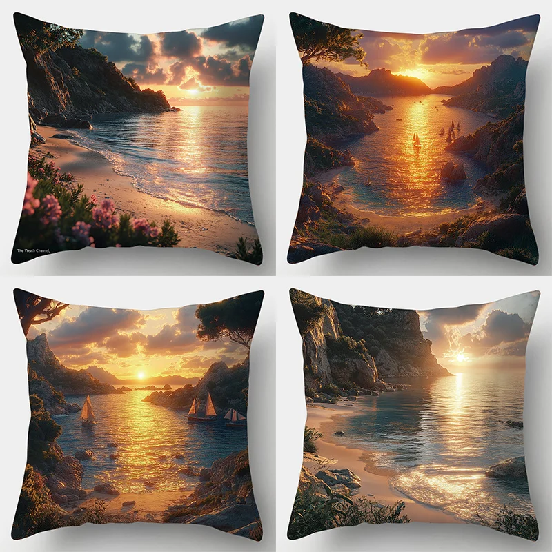 4-Piece New Pillowcase Set – Coastal Cottage & Beach Scenery Designs