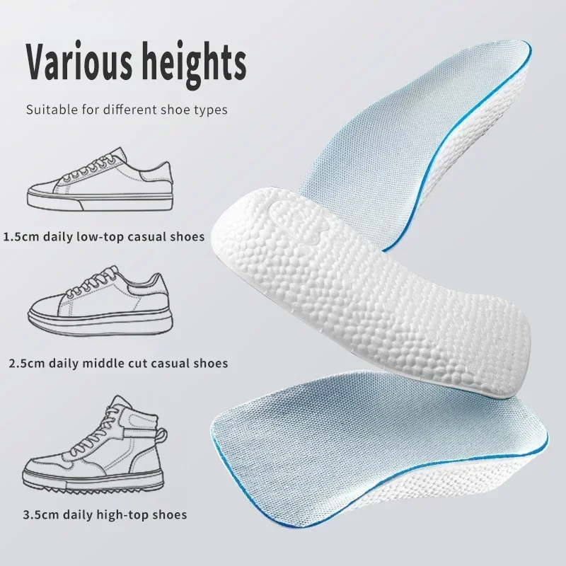 Memory Foam Altura Aumentar Palmilhas para Homens e Mulheres Sapatos, Flat Feet Arch Support, Orthopedic Sneakers Pads, Heel Lift