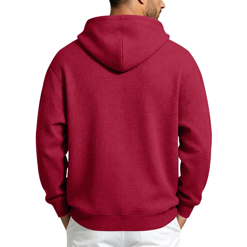Herren Frühling und Herbst Einteiliger Waffel-Strick 1/4 Reißverschluss Lässiger Loser Kapuzenpullover, Geeignet für den Täglichen Gebrauch – Detail 24