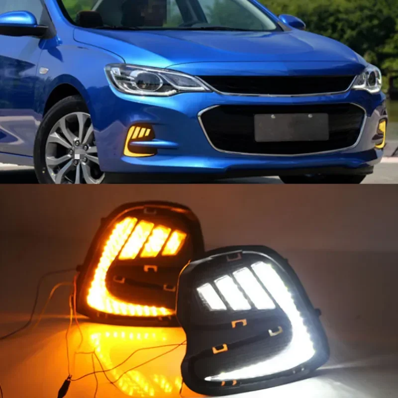 2PCS LED Daytime Running Light For Chevrolet Cavalier 2016 2017 2018 Yellow Turn Signal Function Car DRL 12V LED Fog Lamp