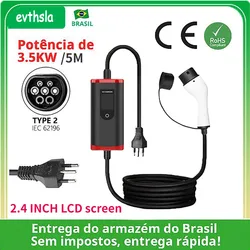 Evthsla-cargador portátil EV tipo 2, Conector de enchufe 16A, 1 fase, 3,5 kW, estación de carga Wallbox EVSE, 5m, para vehículo eléctrico