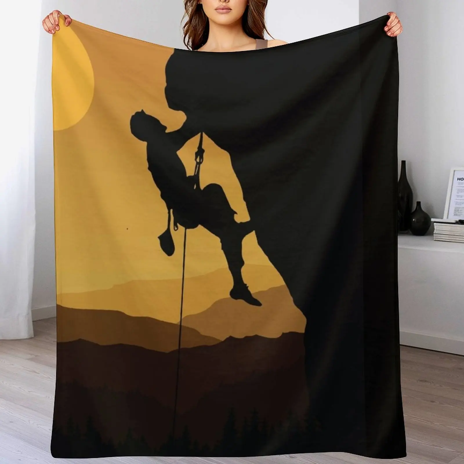 Retro Rock Climbing Bouldering 80s Mountain Rock Climber Throw Blanket