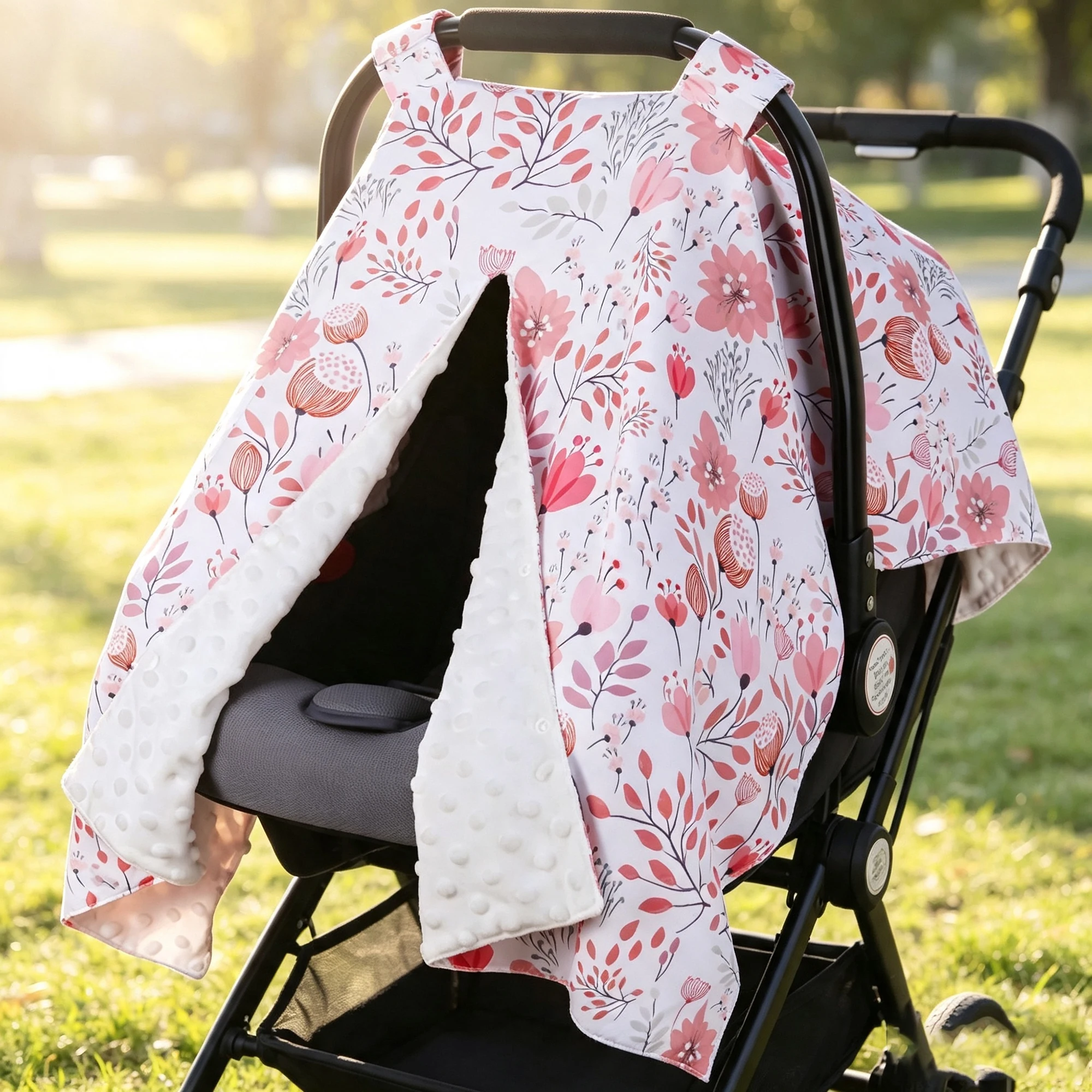 YIYIQCSJ Carseat Covers Girl, Minky Infant Car Seat Cover Winter, Peekaboo Opening Car Seat Canopy, Multi-use Carrier, Stroller, Nursing Cover