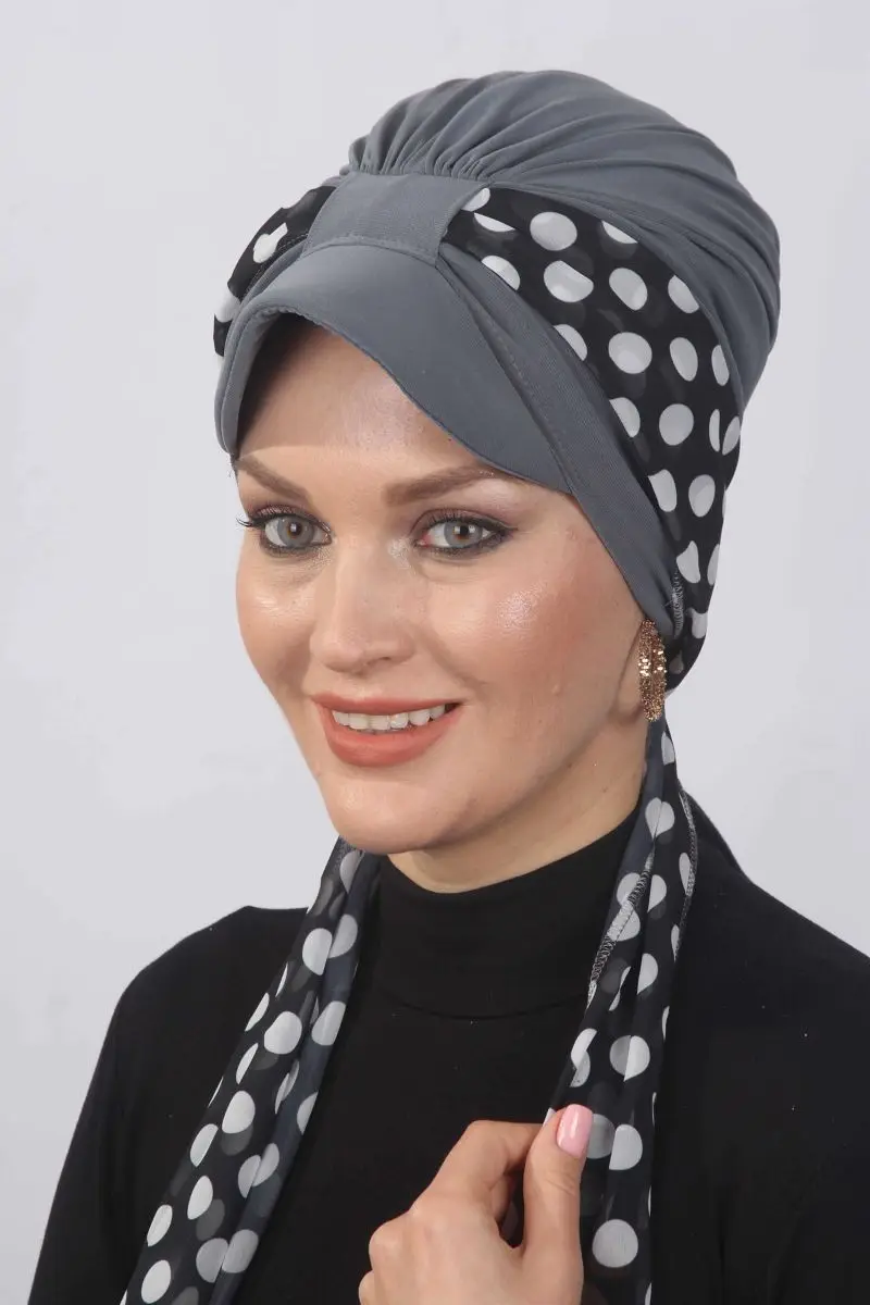 Polka pontilhada cachecol chapéu osso cinza