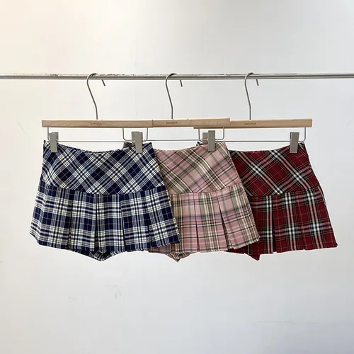 Imagen 2 del producto Minifalda plisada de cintura alta para mujer, estilo escolar, ropa de calle de verano, Falda corta a cuadros Jk
